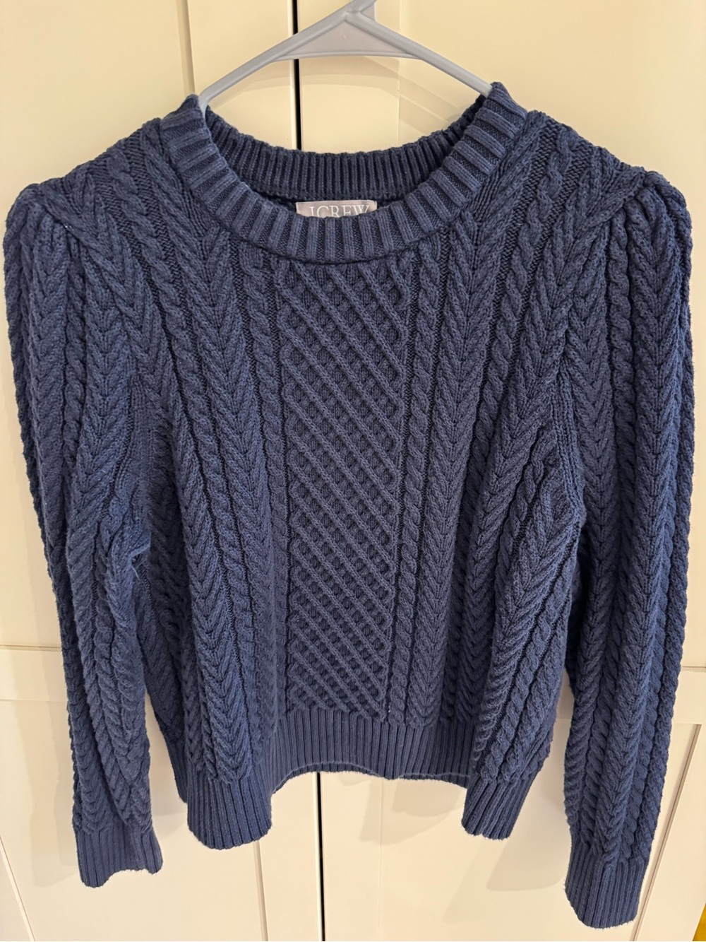 J. Crew Women's Navy Cable Knit Fisherman Sweater in Blue